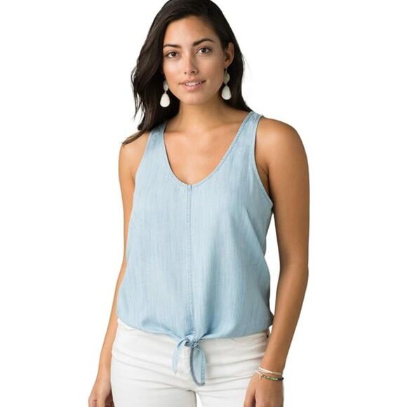PrAna Denim Mackenzie Tank Top with Tie Bottom - Size XS - Picture 1 of 6